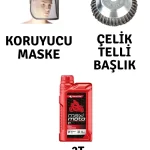 Motorlu Tırpan Seti Koruyucu Maske-Çelik Telli Başlık-Yağ