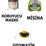 Motorlu Tırpan Seti Koruyucu Maske-Misina-Otomatik Başlık