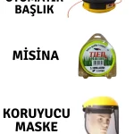 Motorlu Tırpan Seti Koruyucu Maske-Otomatik Başlık-Misina