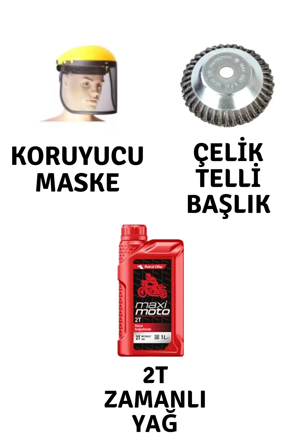 Motorlu Tırpan Seti Koruyucu Maske-Çelik Telli Başlık-Yağ