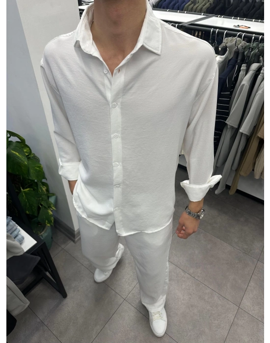 Alt Üst Baggy Keten Takım Beyaz