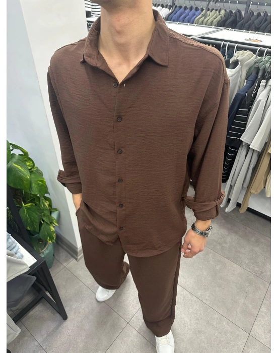 Alt Üst Baggy Keten Takım Kahve