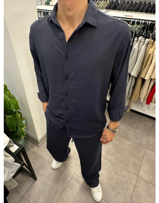 Alt Üst Baggy Keten Takım Lacivert