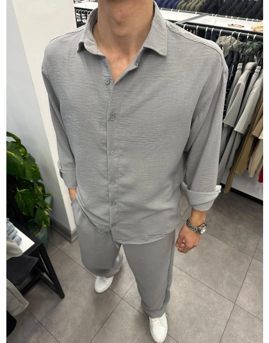 Alt Üst Baggy Keten Takım Gri