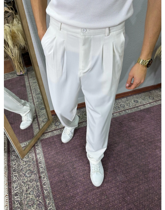 Baggy Kalıp Kumaş Pantolon Beyaz