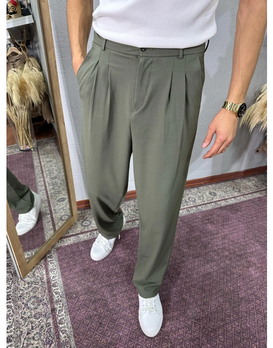 Baggy Kalıp Kumaş Pantolon Haki