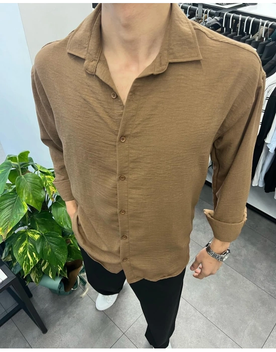 Ham Keten Gömlek Kahve