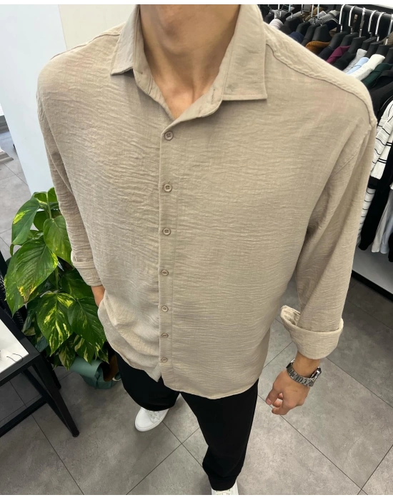 Ham Keten Gömlek Krem