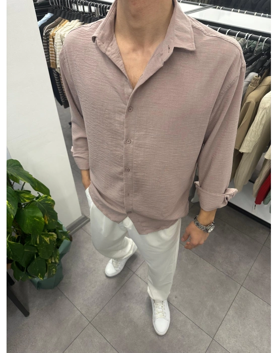 Krinkil Keten Gömlek Açık Kahve