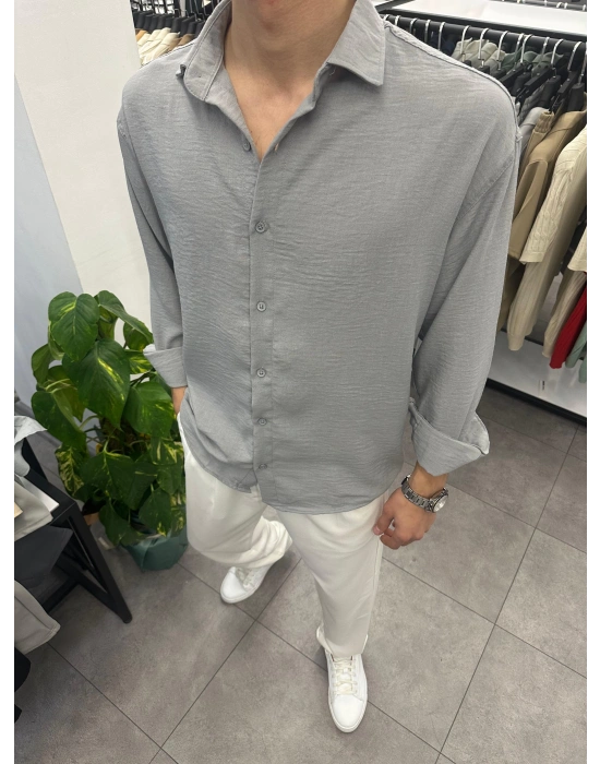 Krinkil Keten Gömlek Gri