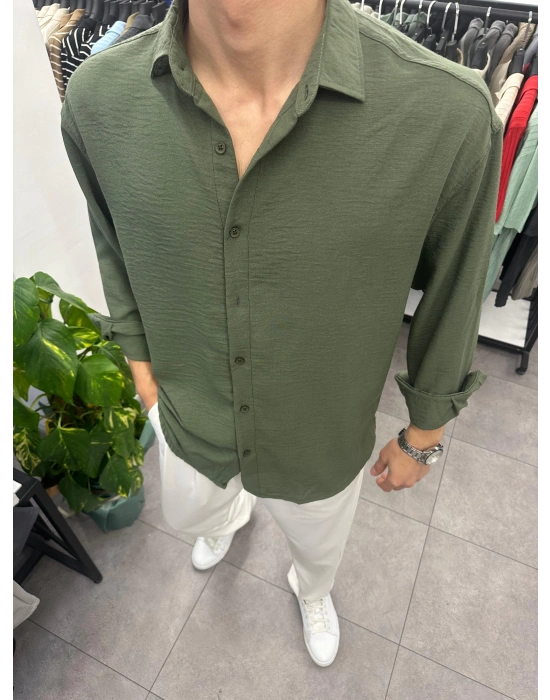 Krinkil Keten Gömlek Haki