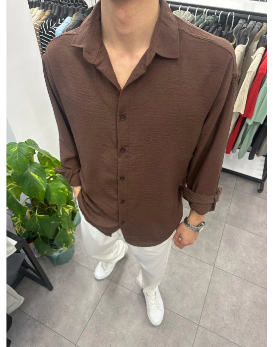 Krinkil Keten Gömlek Kahve