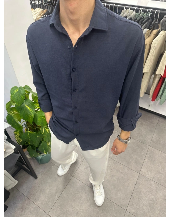 Krinkil Keten Gömlek Lacivert