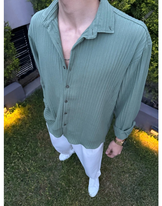 Krinkıl Kumaş Gömlek Haki