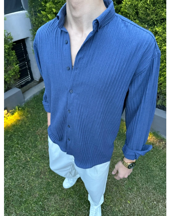 Krinkıl Kumaş Gömlek Mavi