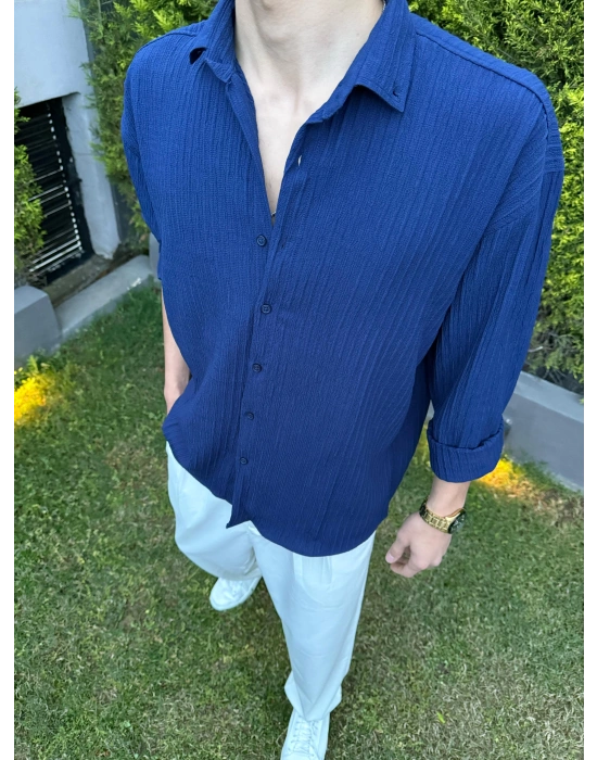 Krinkıl Kumaş Gömlek Lacivert