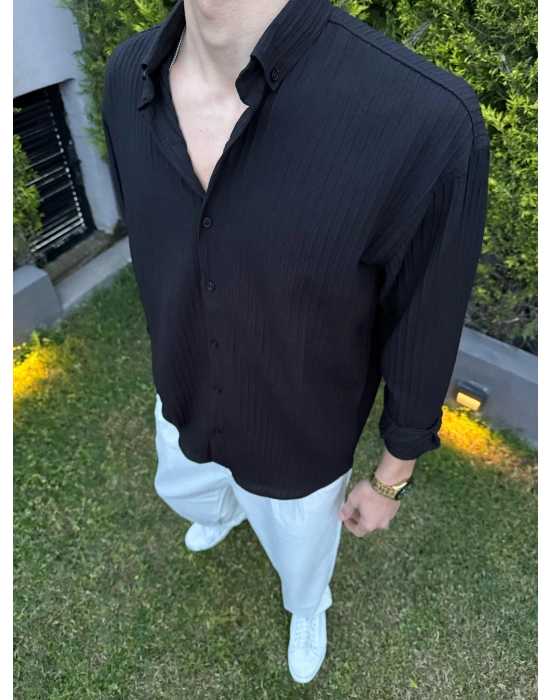 Krinkıl Kumaş Gömlek Siyah