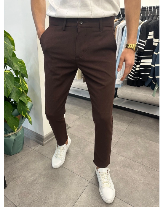 Slimfit Likralı Kumaş Pantolon Kahve
