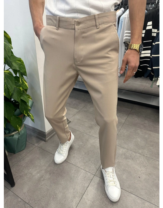 Slimfit Likralı Kumaş Pantolon Krem
