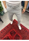 Kendinden Kemerli Duble Paça Kumaş Pantolon Gri