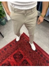 Kendinden Kemerli Duble Paça Kumaş Pantolon Krem