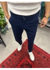 Kendinden Kemerli Duble Paça Kumaş Pantolon Lacivert