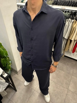 Alt Üst Baggy Keten Takım Lacivert