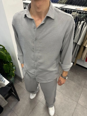 Alt Üst Baggy Keten Takım Gri