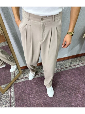 Baggy Kalıp Kumaş Pantolon Bej