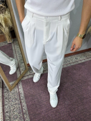 Baggy Kalıp Kumaş Pantolon Beyaz