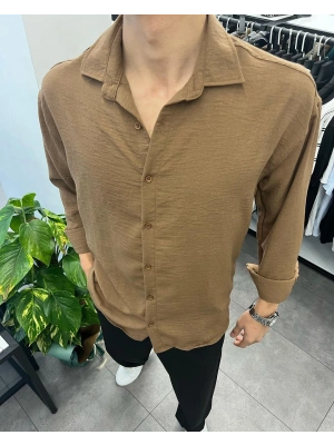 Ham Keten Gömlek Kahve