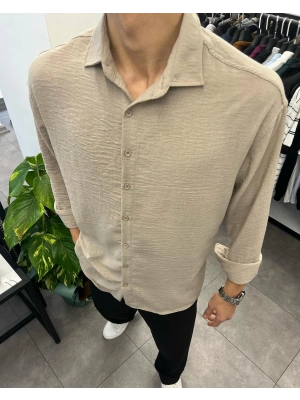 Ham Keten Gömlek Krem