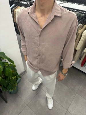 Krinkil Keten Gömlek Açık Kahve