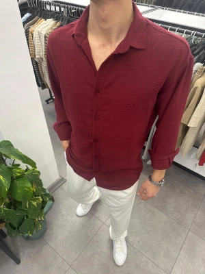 Krinkil Keten Gömlek Bordo