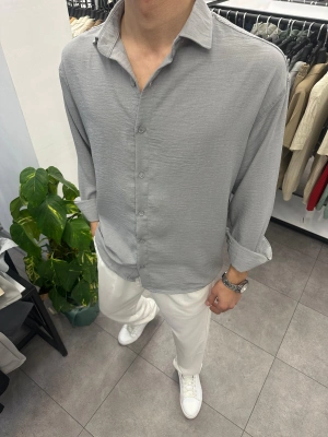 Krinkil Keten Gömlek Gri