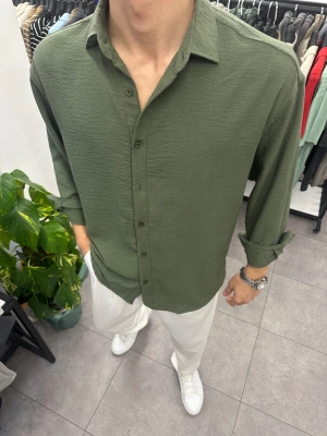 Krinkil Keten Gömlek Haki