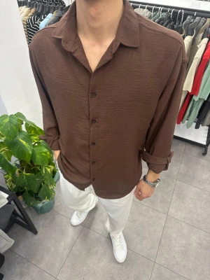 Krinkil Keten Gömlek Kahve