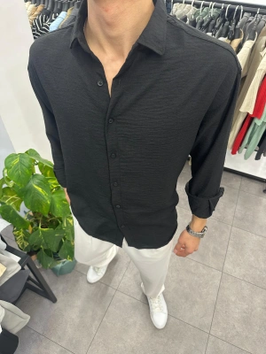 Krinkil Keten Gömlek Siyah