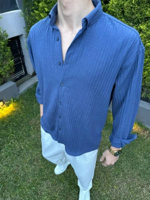 Krinkıl Kumaş Gömlek Mavi