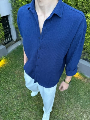 Krinkıl Kumaş Gömlek Lacivert