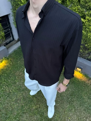 Krinkıl Kumaş Gömlek Siyah