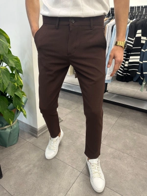 Slimfit Likralı Kumaş Pantolon Kahve