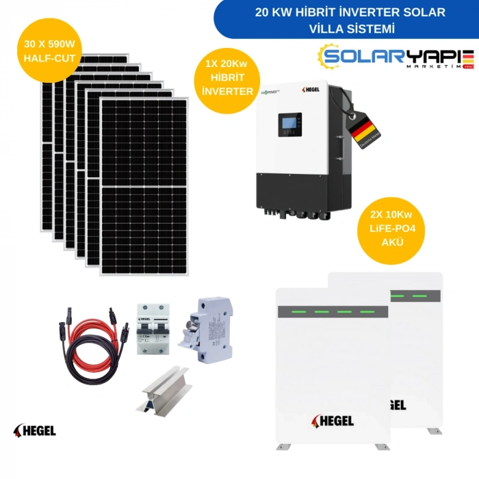 Villa Güneş Enerjisi Hazır Paket Sistem -20KW HİBRİT GÜNEŞ PANELİ SİSTEMİ