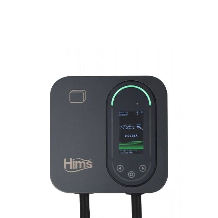 Hims HCDKS-22 22kW Tip 2 Soketli 5m Kablolu Siyah Smart Elektrikli Araç Şarj İstasyonu