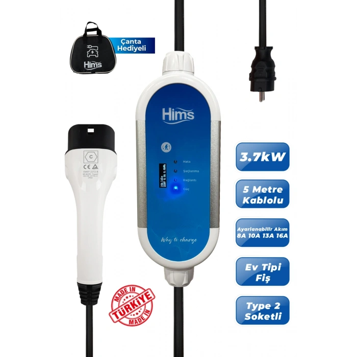 Hims HCTK-G-3 3.7kW Ev Tipi Taşınabilir Elektrikli Araç Şarj Cihazı