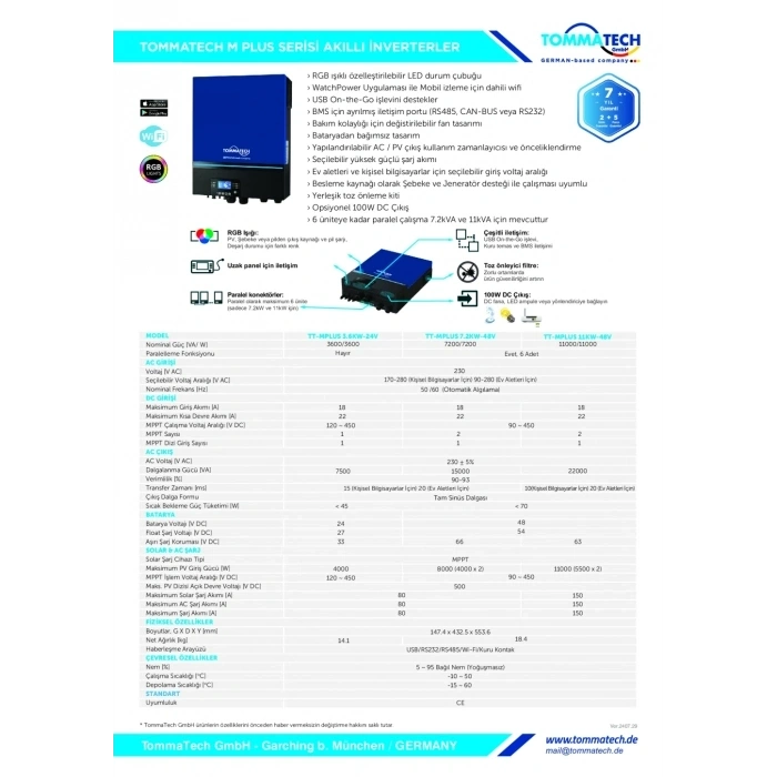 TommaTech Plus 7.2kW 48V MPPT Akıllı İnverter