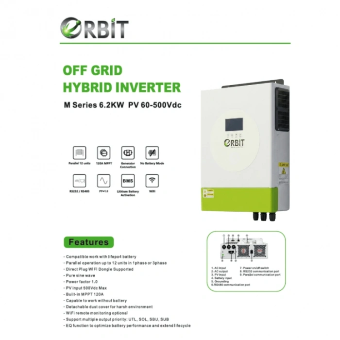 ORBİT 6.2 KW TAM SİNÜS OFFGRİD İNVERTER-12 PCS PARALLEL
