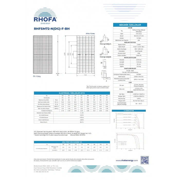 Rhofa 590W M16 144 Yarım Kesim Çift Cam Bifacial Güneş Paneli 36 Adet