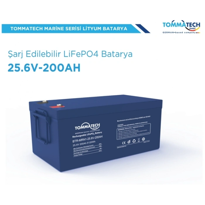 TommaTech ABS+PC Kasa 25.6V 100Ah LFP Marine Batarya