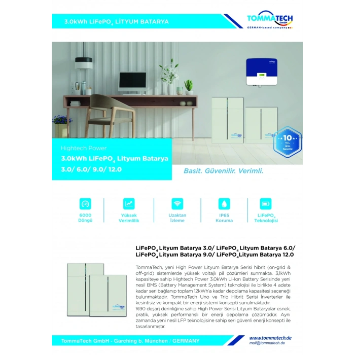 TommaTech Hightech Power 3.0kWh LiFePO4 Lityum Batarya
